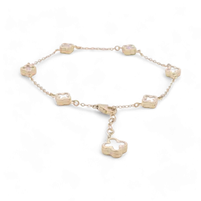 10K Yellow Gold Fashion 7 Flowers Mother of Pearl Bracelet