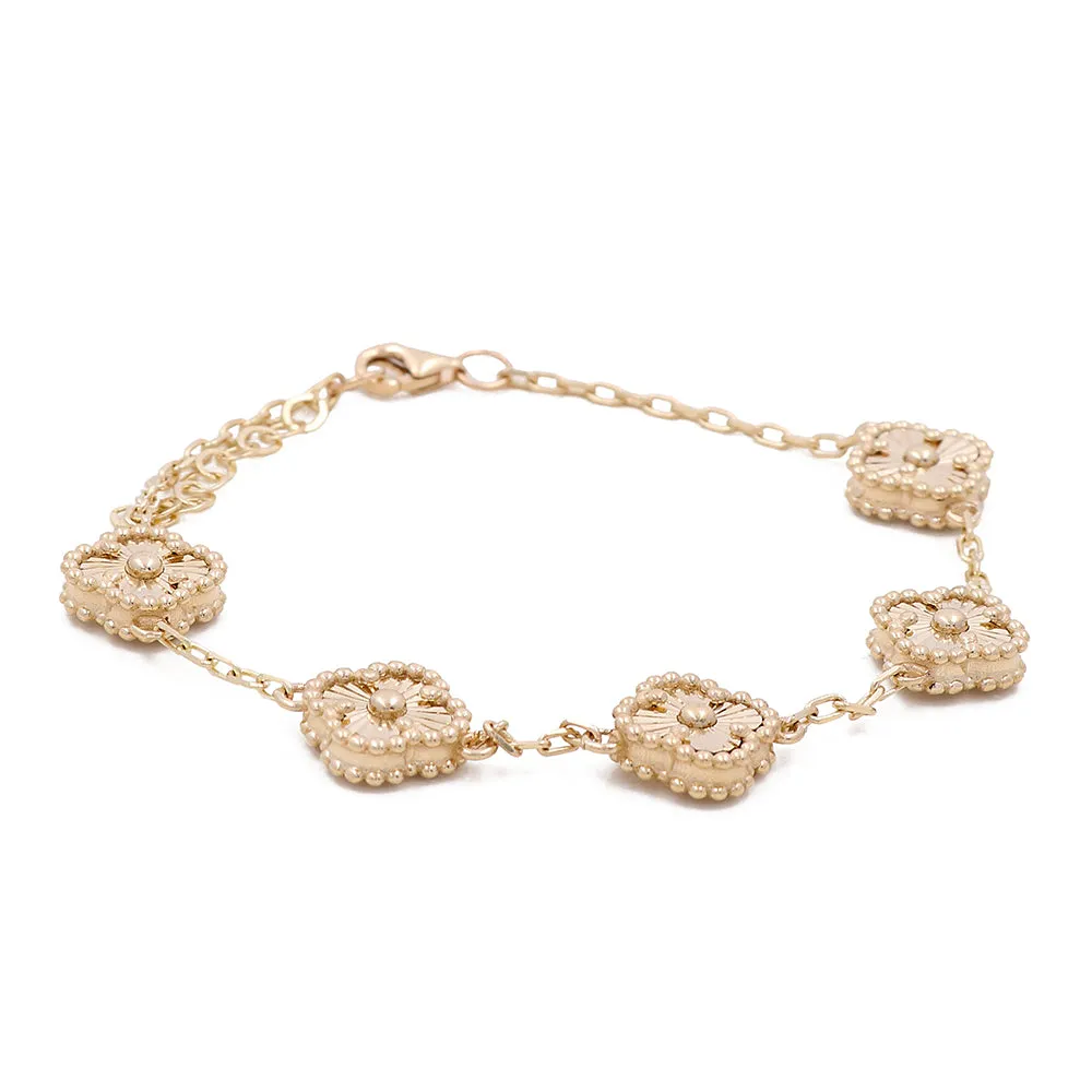 14K Yellow Gold Women's Fashion Flowers Bracelet