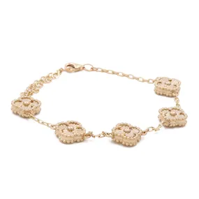 14K Yellow Gold Women's Fashion Flowers Bracelet
