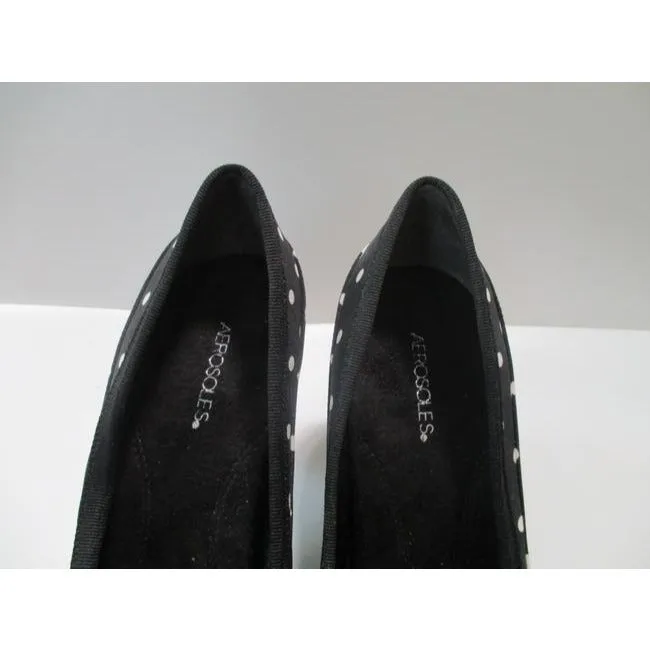Aerosoles Black White Polka Dot Fabric Peep Toe Pumps Size Us