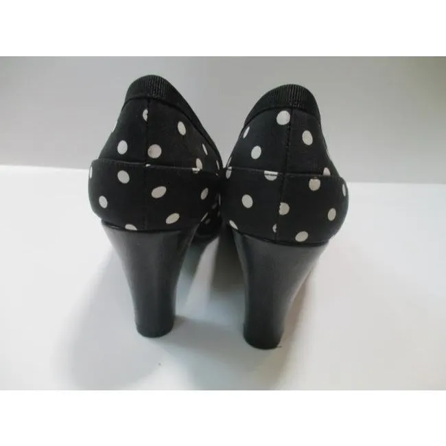 Aerosoles Black White Polka Dot Fabric Peep Toe Pumps Size Us