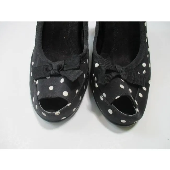 Aerosoles Black White Polka Dot Fabric Peep Toe Pumps Size Us