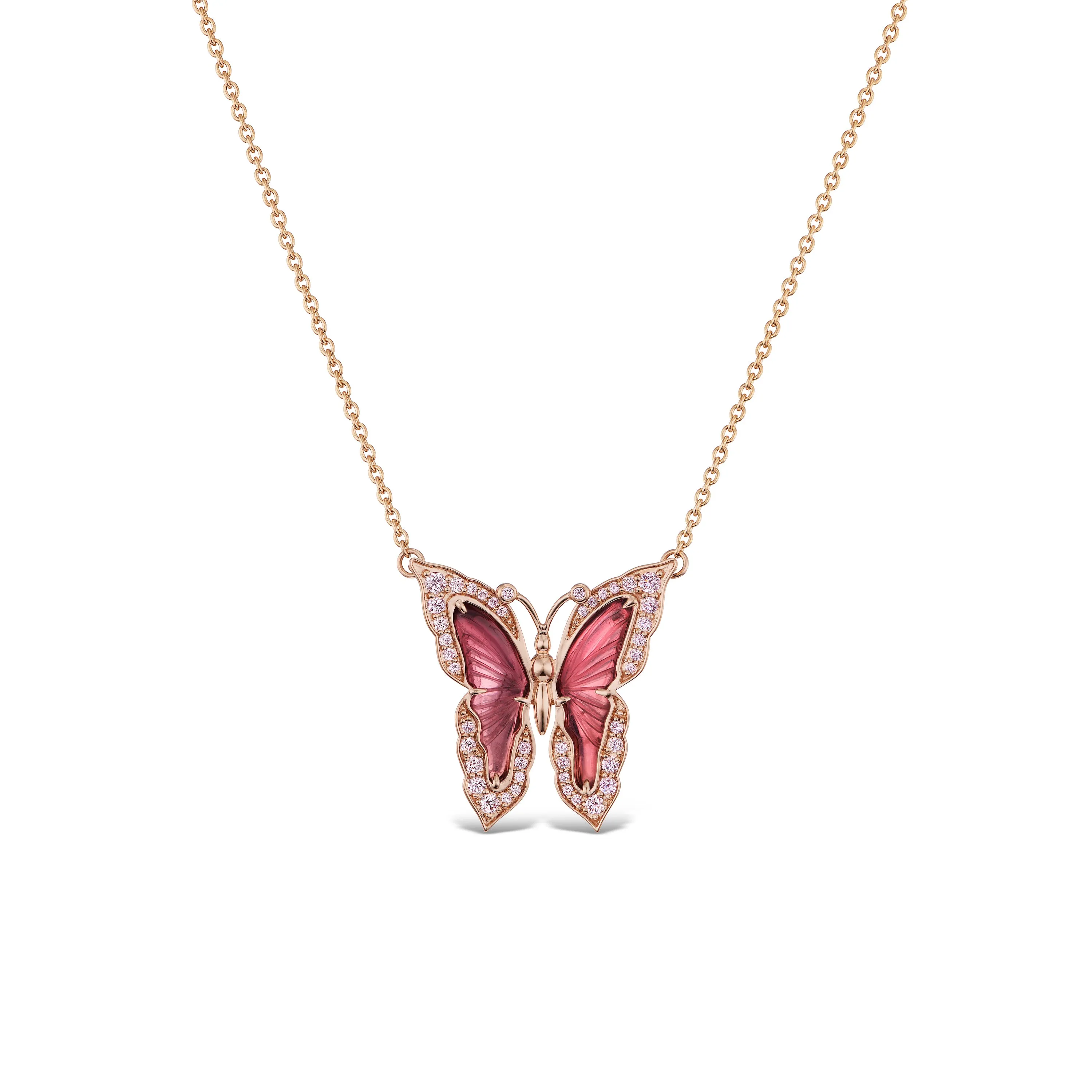 Argyle Pink Diamond and Pink Tourmaline Butterfly Necklace