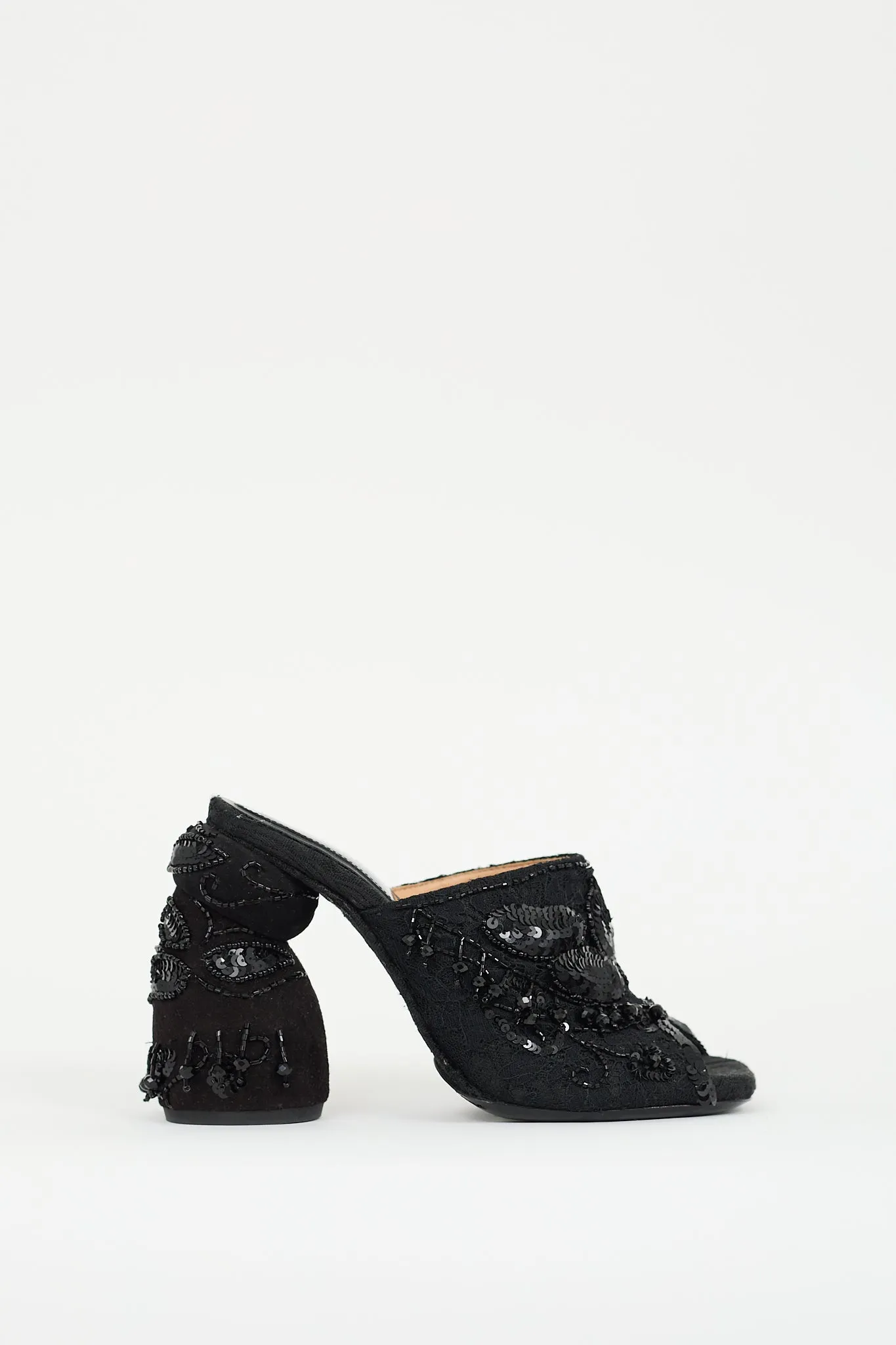 Beaded Lace Heeled Mule