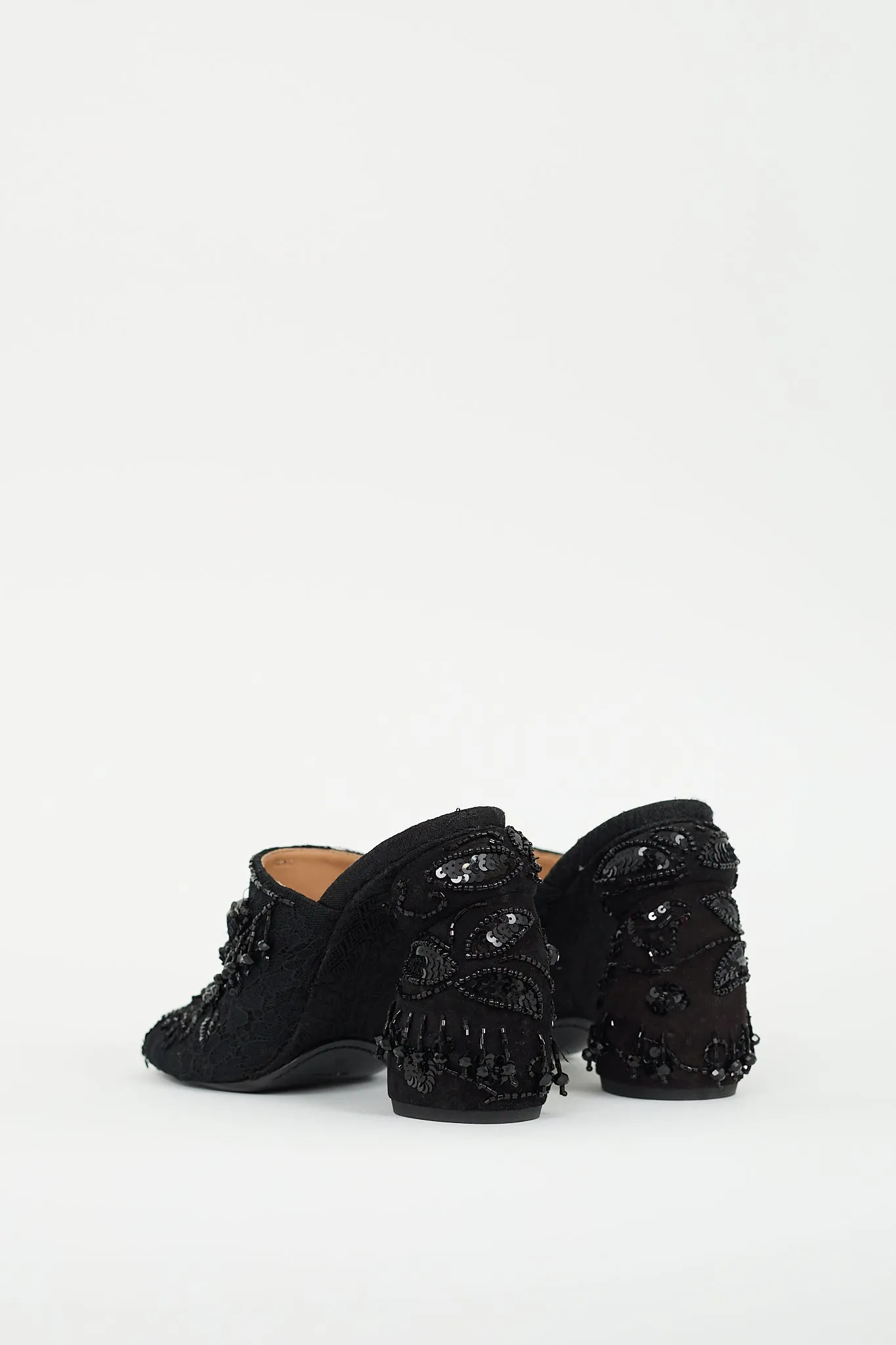 Beaded Lace Heeled Mule