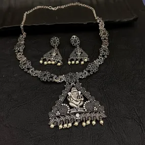 Bhavi Jewel Oxidised Plated Ganesha Pearl Necklace Set