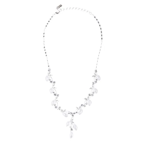 Bridal Wedding Jewelry Crystal Rhinestone Pearl Charming Necklace Set J694 SV