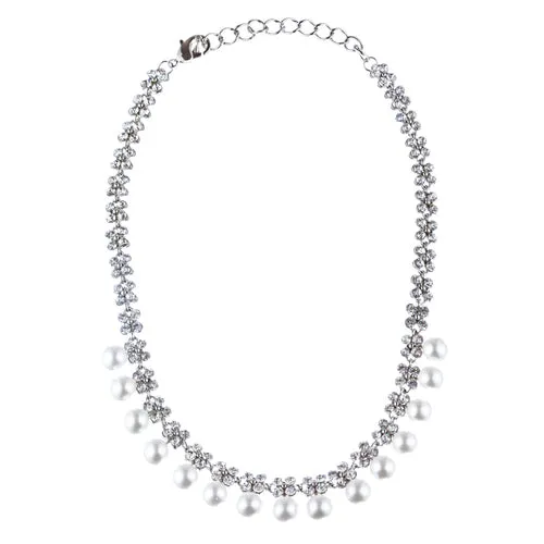 Bridal Wedding Jewelry Rhinestone Pearl Lovely Dangles Necklace Set J706 Silver