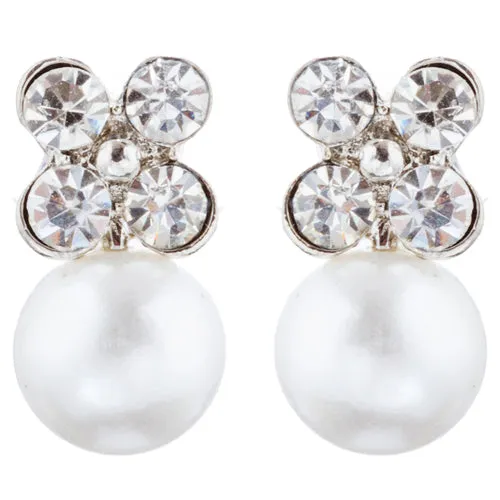 Bridal Wedding Jewelry Rhinestone Pearl Lovely Dangles Necklace Set J706 Silver