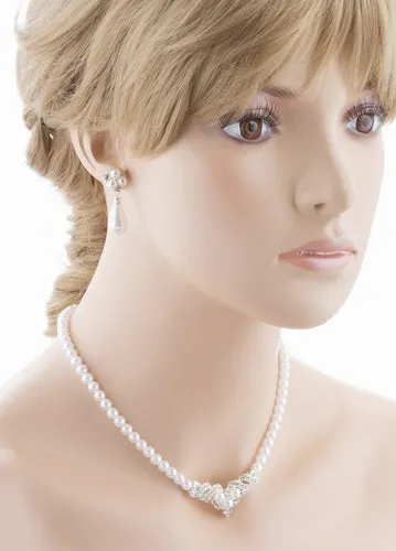 Bridal Wedding Jewelry Set Crystal Pearl Beautiful Elegant Necklace