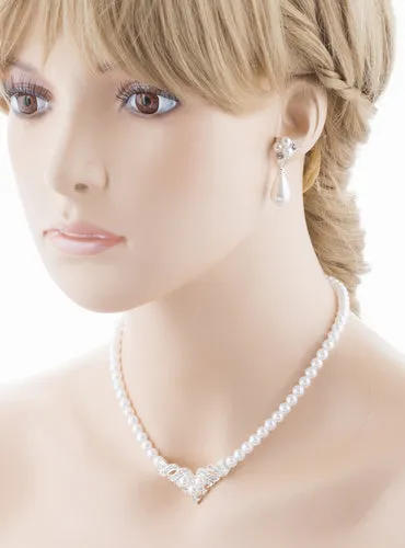 Bridal Wedding Jewelry Set Crystal Pearl Beautiful Elegant Necklace