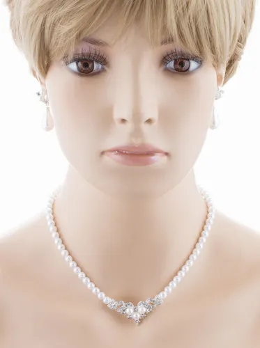 Bridal Wedding Jewelry Set Crystal Pearl Beautiful Elegant Necklace
