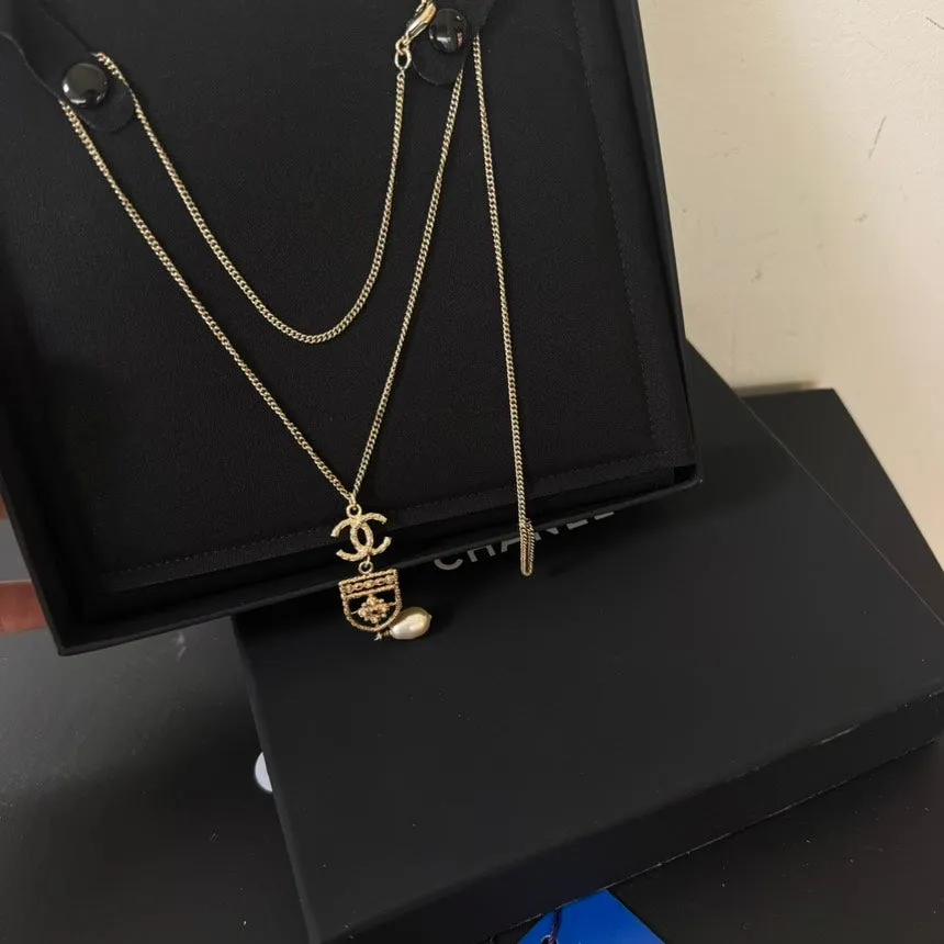 Chanel Gold Chain Pendant Necklace Pearl CC Logo Vintage