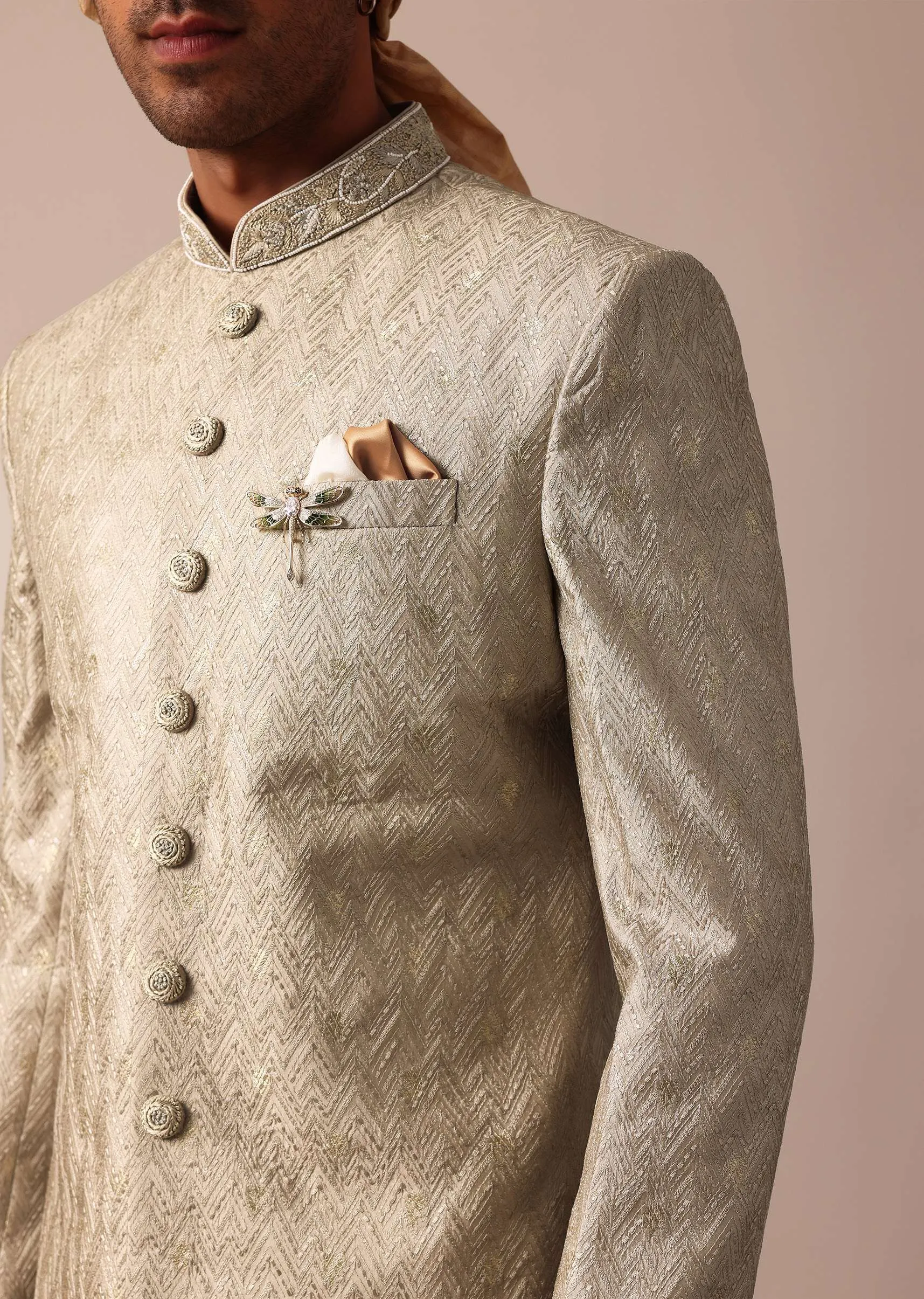 Elegant Green Banarasi Silk Sherwani Set