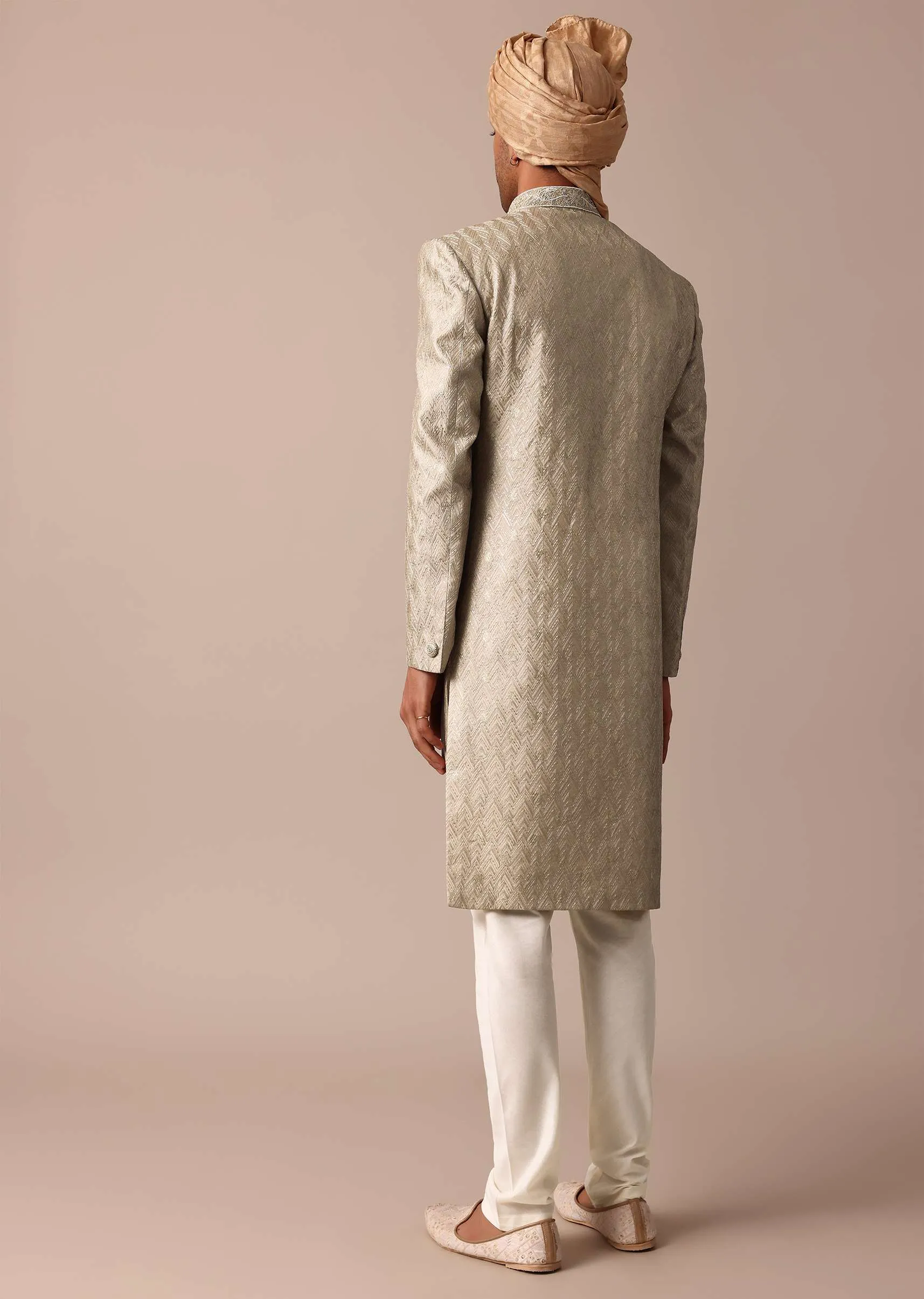 Elegant Green Banarasi Silk Sherwani Set