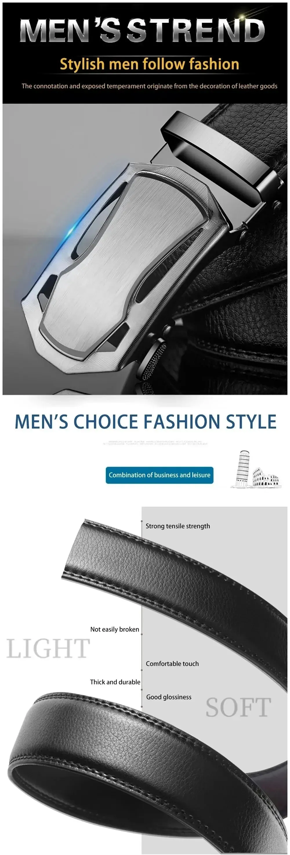 Fashion Business Men'S Belt Genuine Luxury Brand Belt Metal Buckle Belt High-Quality PU Leather Soft Belt With Cargo Pants Jeans