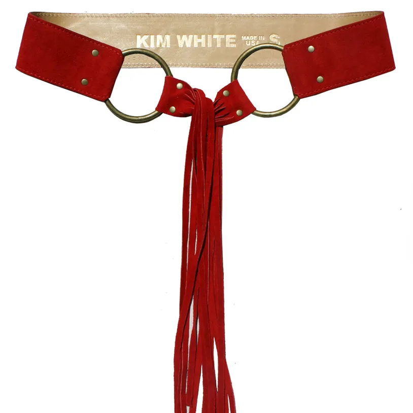 Fringe Belt -  Cherry Red Suede
