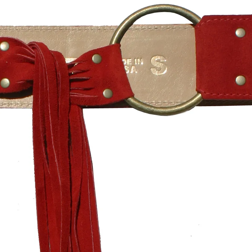 Fringe Belt -  Cherry Red Suede