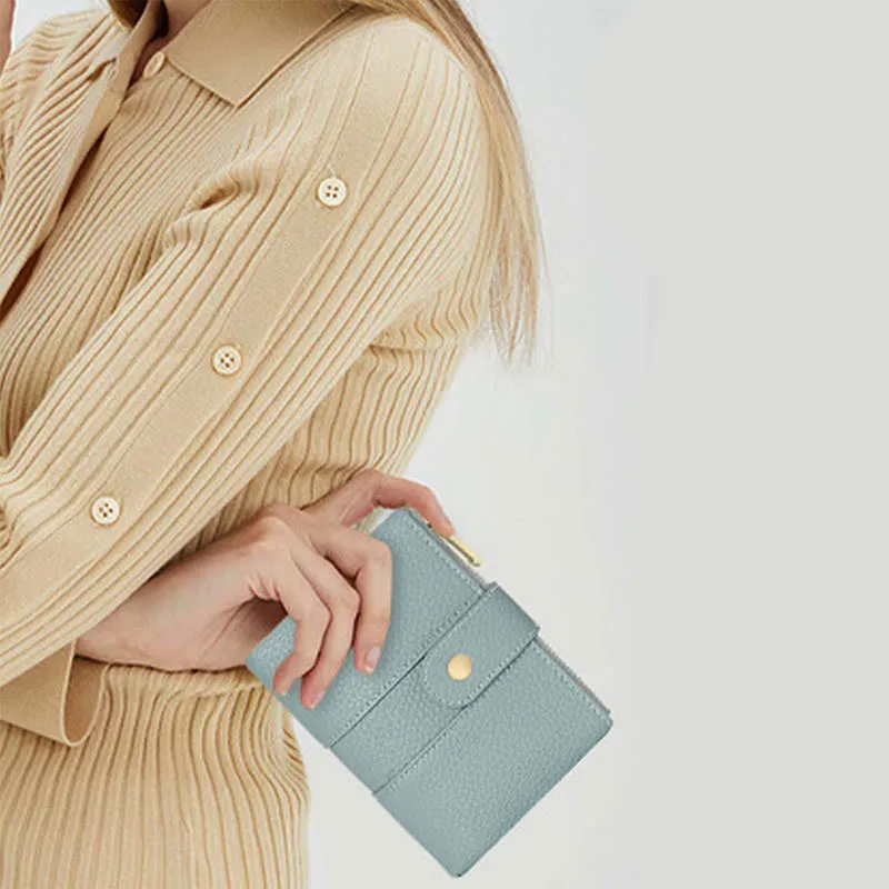 Genuine Leather Womens Trifold Compact Wallet with RFID Blocking