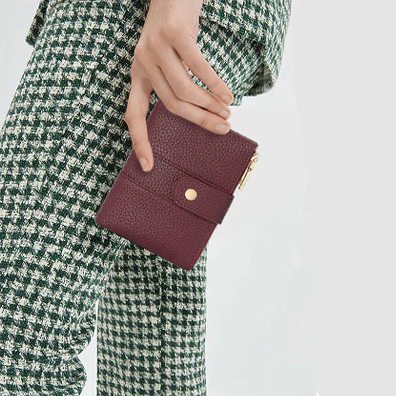 Genuine Leather Womens Trifold Compact Wallet with RFID Blocking