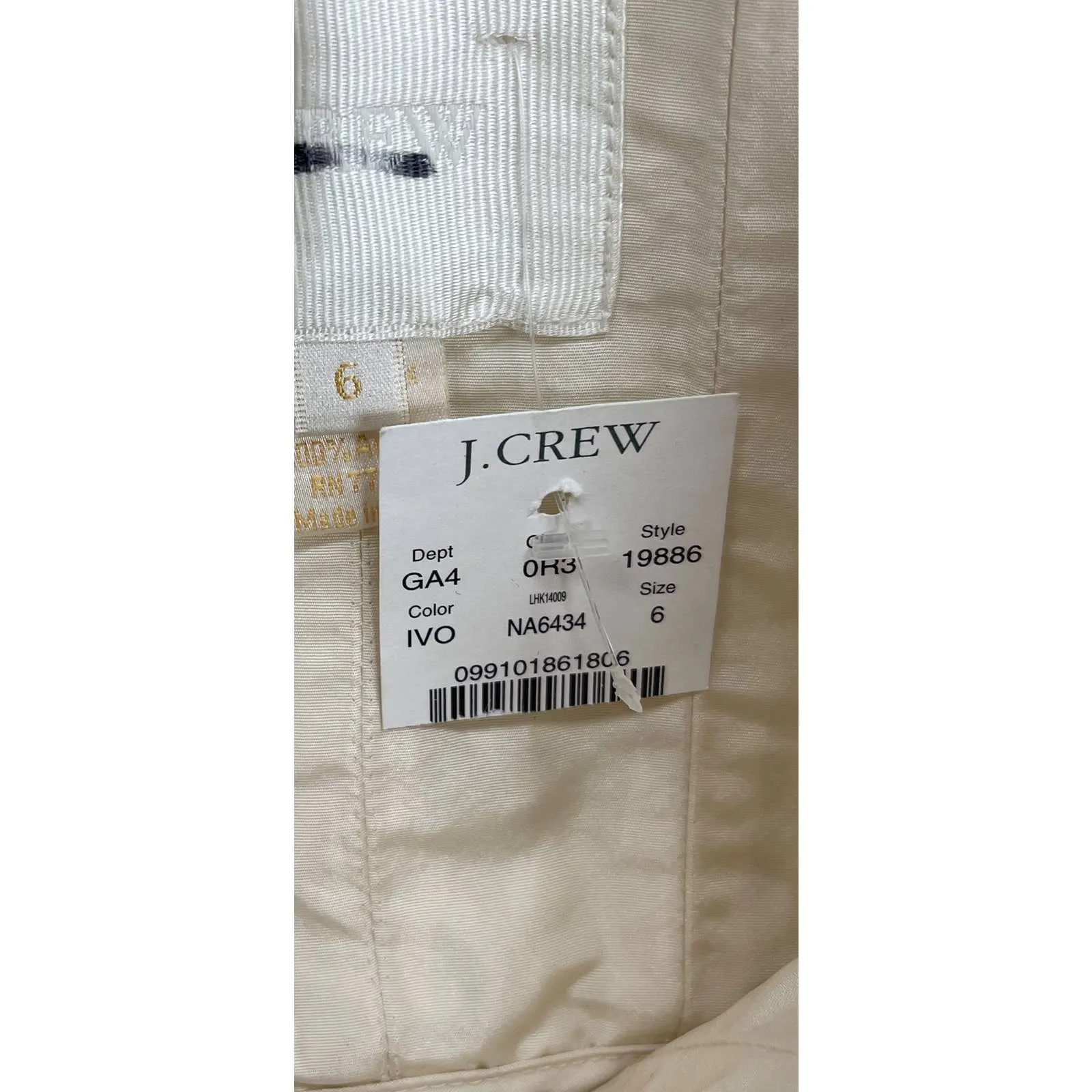 J Crew Strapless Silk Taffeta Pleated Wedding Dress Size 6 New Ivory