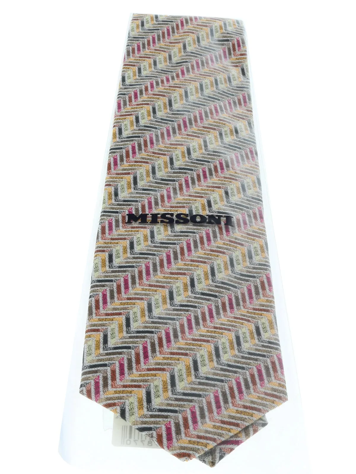 Missoni U4306 Gold/Silver Chevron Pure Silk Tie
