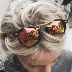 Oval Mirrored Lens Retro Sunglasses
