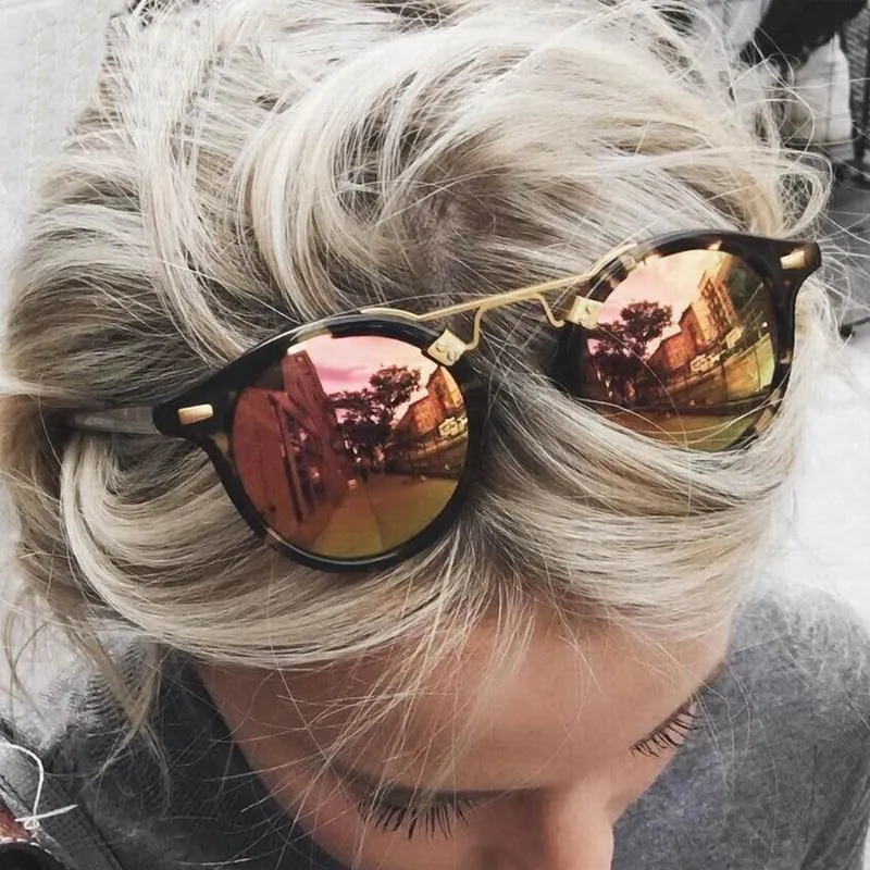 Oval Mirrored Lens Retro Sunglasses