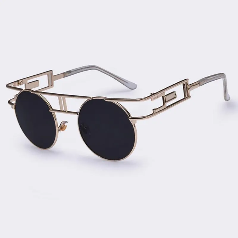 Rectangular Geometric Metal Frame Round Sunglasses