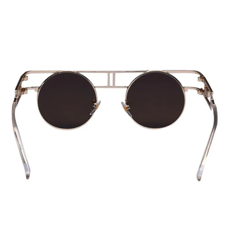 Rectangular Geometric Metal Frame Round Sunglasses