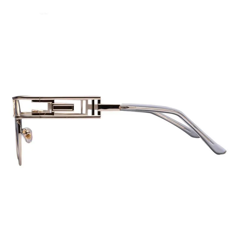 Rectangular Geometric Metal Frame Round Sunglasses