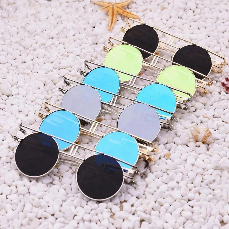 Rectangular Geometric Metal Frame Round Sunglasses