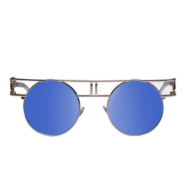 Rectangular Geometric Metal Frame Round Sunglasses