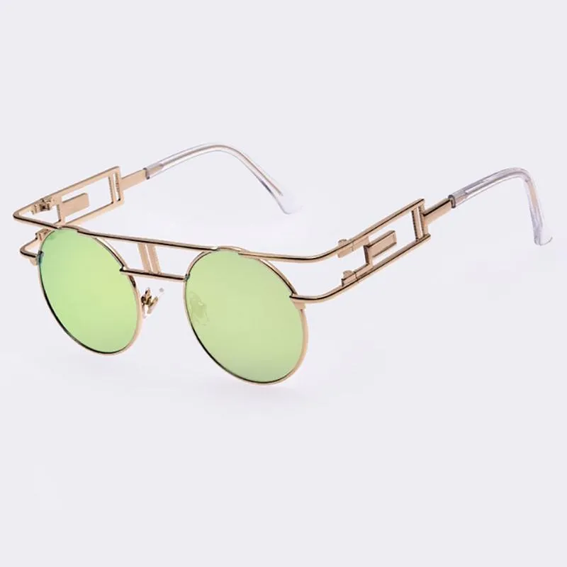 Rectangular Geometric Metal Frame Round Sunglasses