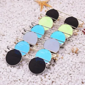 Rectangular Geometric Metal Frame Round Sunglasses