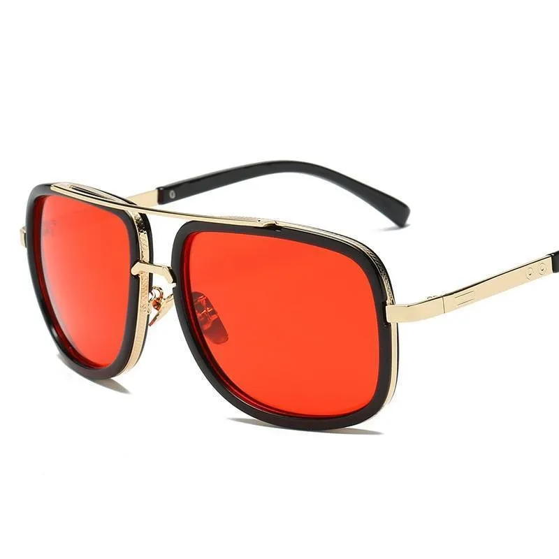 Square Lens Luxury Vintage Metal Big Frame Sunglasses