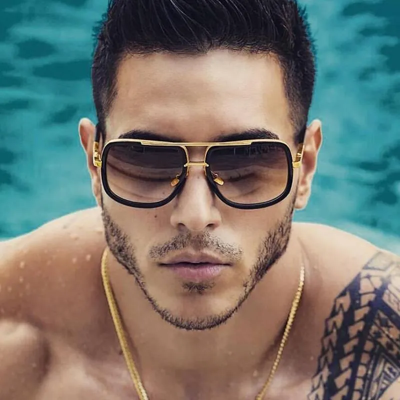 Square Lens Luxury Vintage Metal Big Frame Sunglasses