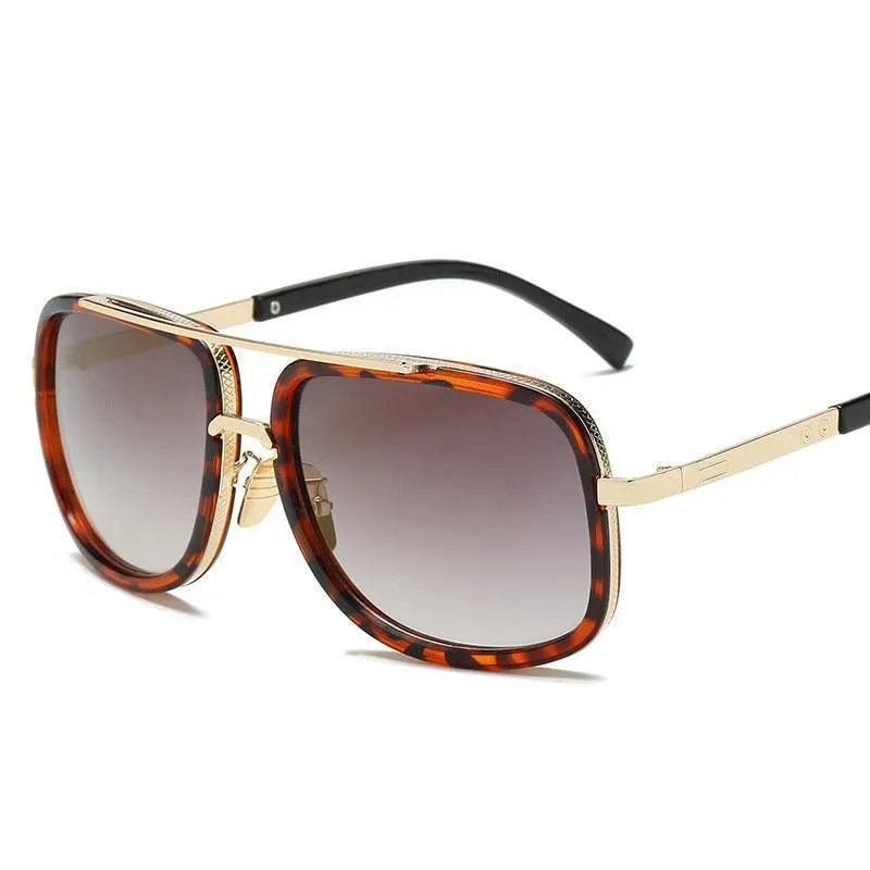 Square Lens Luxury Vintage Metal Big Frame Sunglasses