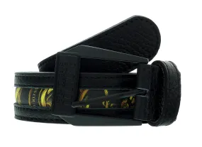 Versace Jeans Couture Black/Gold Leather Baroque Insert Trim Signature Classic Buckle-Adjustable Belt