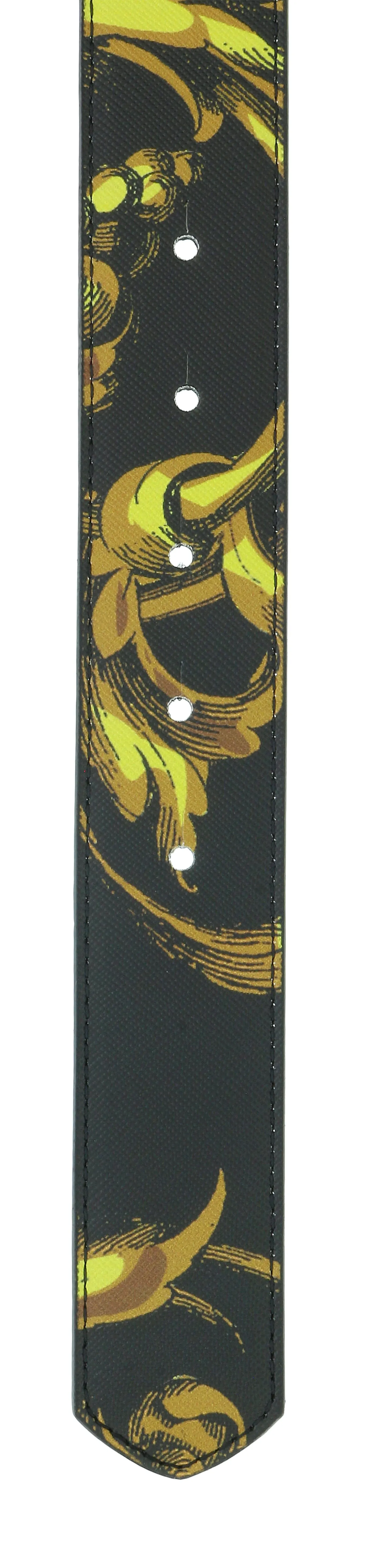 Versace Jeans Couture Black/Gold Leather Baroque Print Signature Buckle-Adjustable Reversible Belt