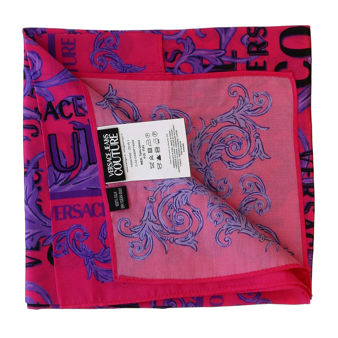 Versace Jeans Couture Hot Pink/Violet Signature Baroque Print Medium Square Scarf