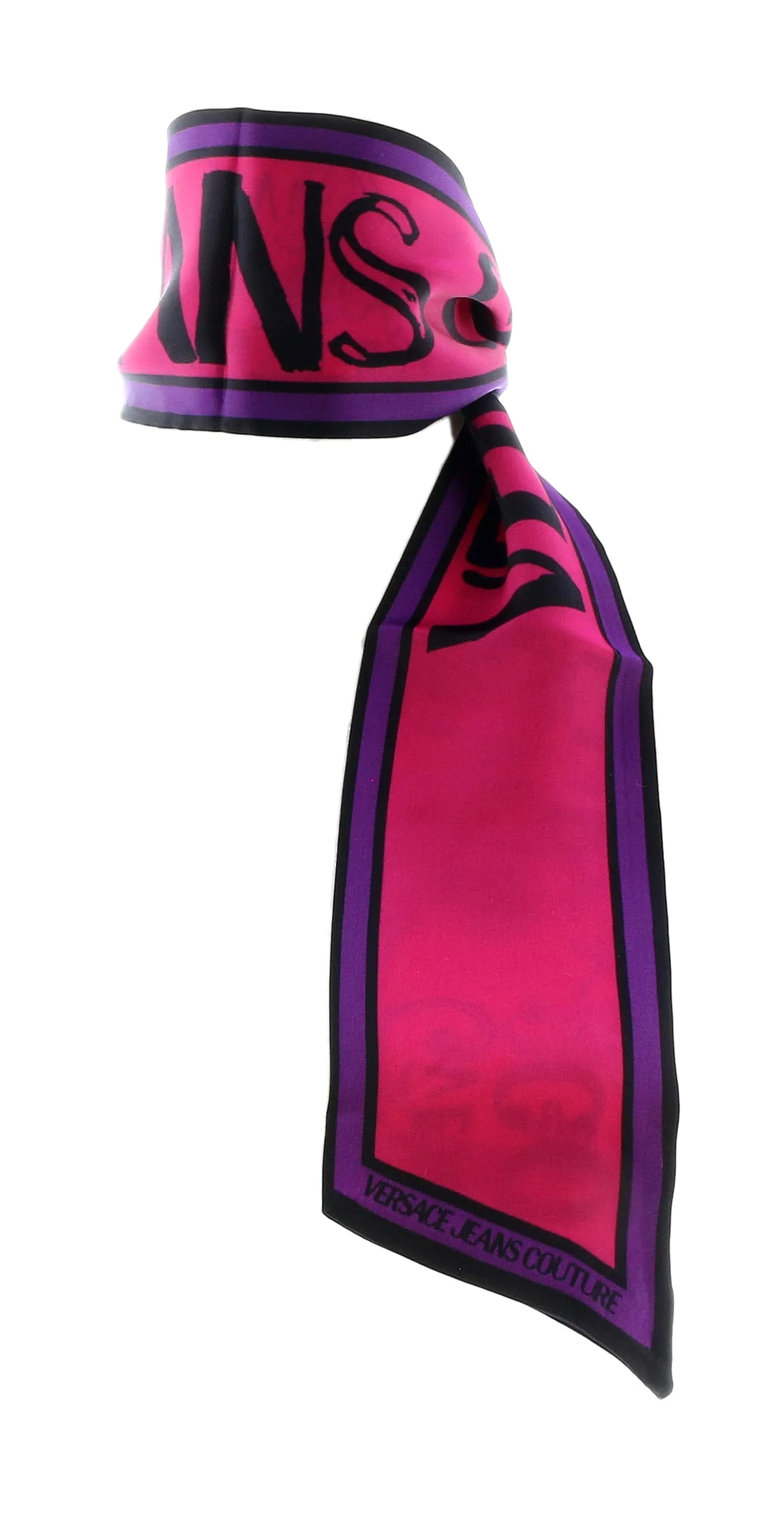 Versace Jeans Couture Hot Pink/Violet Signature Baroque Print Slim Scarf