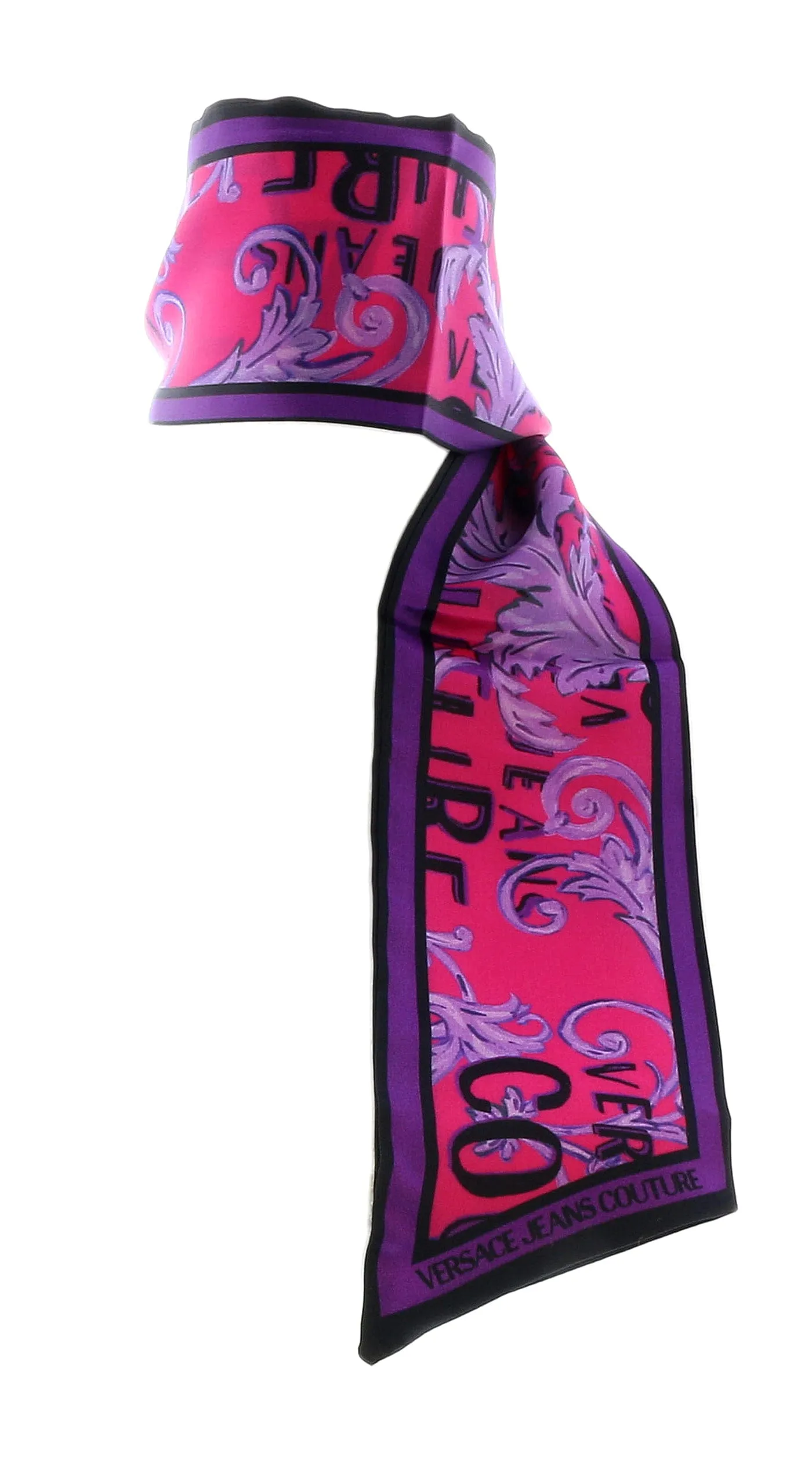 Versace Jeans Couture Hot Pink/Violet Signature Baroque Print Slim Scarf