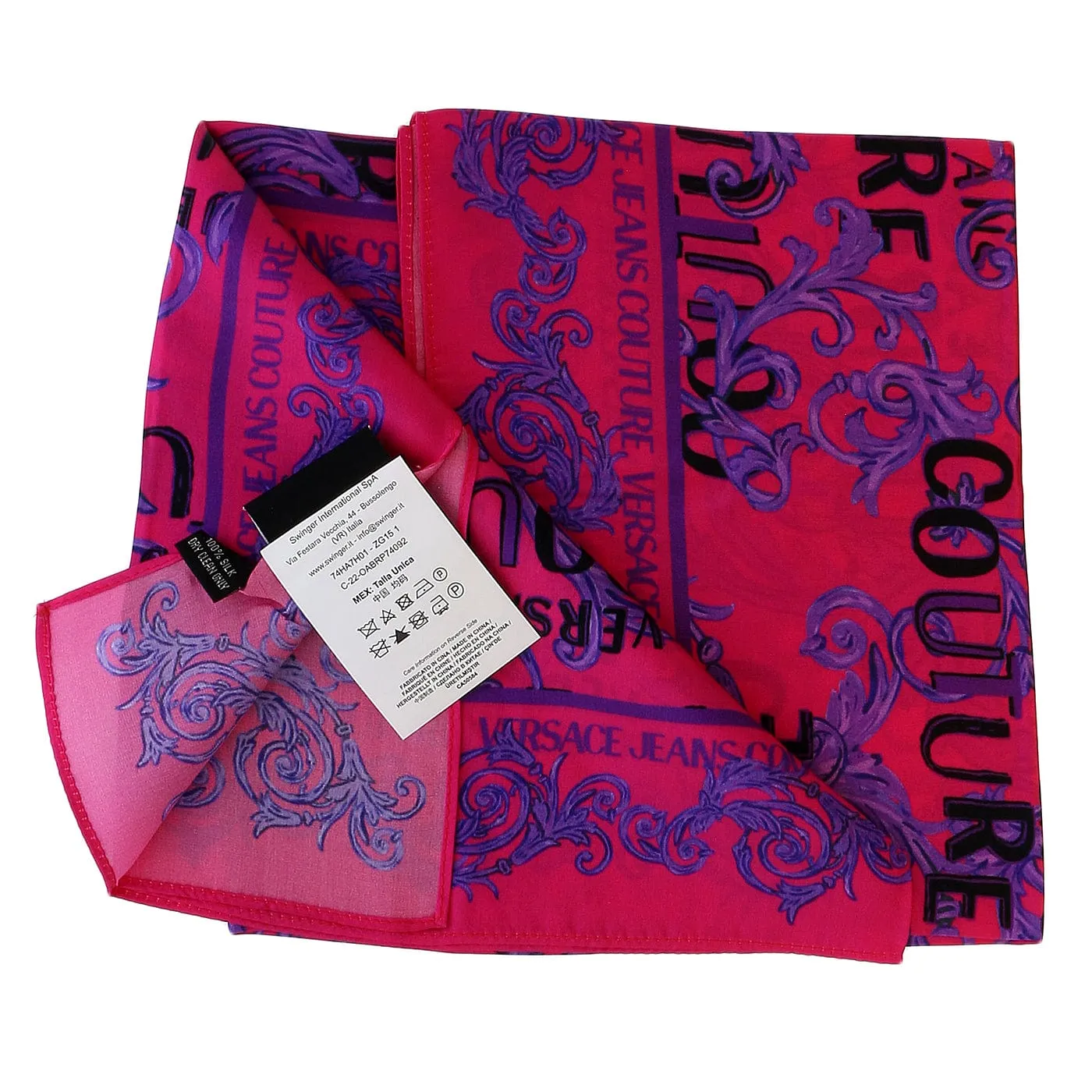 Versace Jeans Couture Hot Pink/Violet Signature Baroque Print Square Scarf